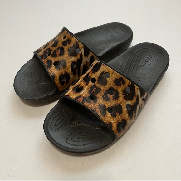 CROCS | Shoes | Crocs Leopard Animal Print Slides Sandals | Poshmark